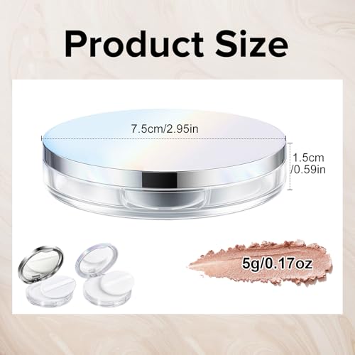 Tokusatsu 2-Pack Refillable Loose Powder Container with Puff & Mirror - 0.17 oz Travel Portable Empty Makeup Compact with Mesh for Women Girls, Silver Iridescent Silver - color: Silver Iridescent Silver