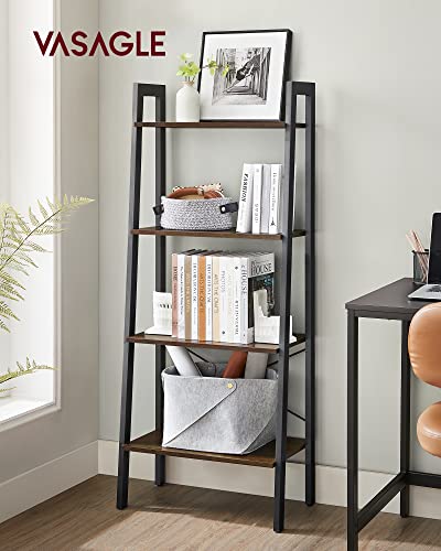 VASAGLE Ladder Shelf, 4-Tier Bookshelf, Storage Rack, Bookcase with Steel Frame, for Living Room, Home Office, Kitchen, Bedroom, Industrial Style, Hickory Brown and Ink Black ULLS44BF - color: Hickory Brown + Ink Black, size: 4 Tiers (22"W)