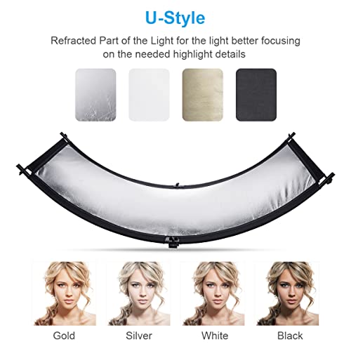 Fomito Curved Reflector - 70x25.6 inch/178x65cm Clamshell Light Reflector Arclight Curved Eyelighter Lighting Diffuser for Photography Stuido Filming Shooting, Black/White/Gold/Silver - color: Black