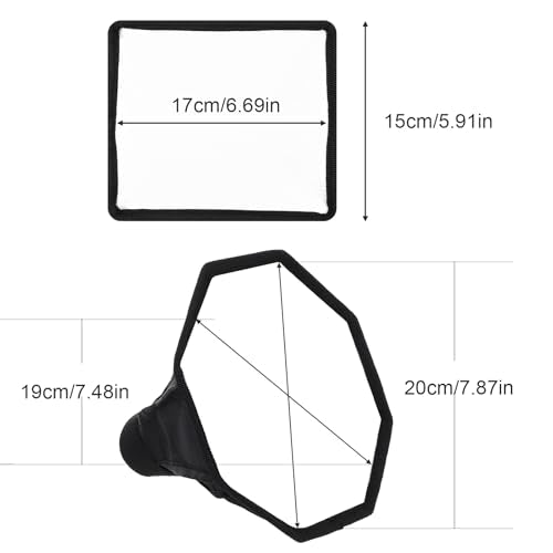 2 Pack Flash Diffuser Light Softbox 7" x 6" + 8" Octagon Speedlight Softbox Universal Collapsible Mini Softboxs with Storage Pouch for Canons, Yongnuo and Nikons Speedlight