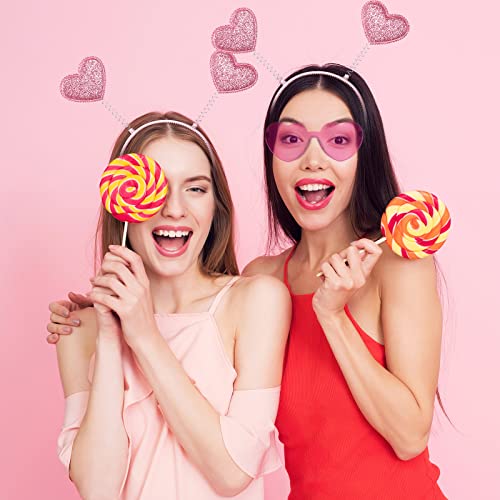MTLEE 24 Pcs Valentines Heart Head Boppers Headbands and Heart Shape Sunglasses Valentines Party Supplies Wedding Photo Prop - color: Pink