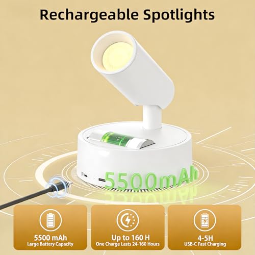 Spotlight Indoor with Remote 5500mAh Rechargeable, Battery Plant Uplight Indoor with Timer, 3CCT Dimmable Picture Light Display Lights Magnetic Mounting for Tree, Artwork, Accent Lighting - color: 1 x White