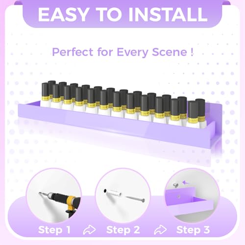 4 Pack 15 Inch Purple Acrylic Shelves, Kids Floating Bookshelf for Kids Room, Modern Nail Polish Rack Sunglasses Essential Oil Picture Ledge Display Toy Storage Wall Shelf - color: 15in-purple