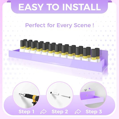 4 Pack 15 Inch Purple Acrylic Shelves, Kids Floating Bookshelf for Kids Room, Modern Nail Polish Rack Sunglasses Essential Oil Picture Ledge Display Toy Storage Wall Shelf - color: 15in-purple
