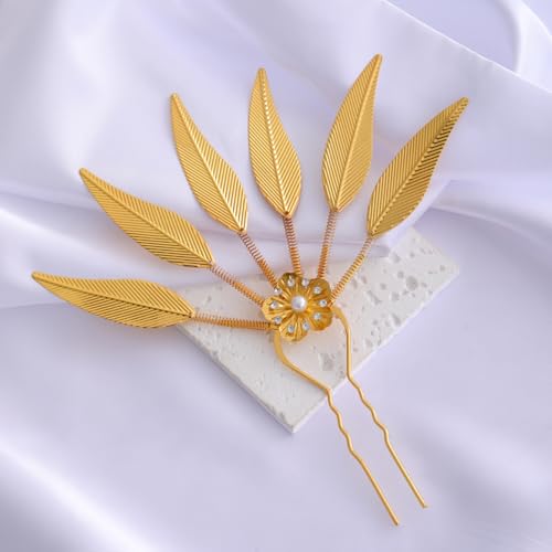 Lureme Thai Ethnic Hairpieces Alloy Leaf Hairpin with Rhinestones Hair Accessories for Women(hb000015-2) - color: gold with crystal strass