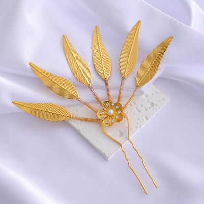 Lureme Thai Ethnic Hairpieces Alloy Leaf Hairpin with Rhinestones Hair Accessories for Women(hb000015-2) - color: gold with crystal strass