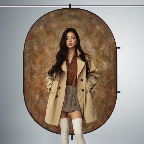 Kate 5x6.5ft(1.5x2m) Collapsible Backdrop Brown Green Texture Pop up Reversible Portrait Photography Backgrounds for Video Meetings