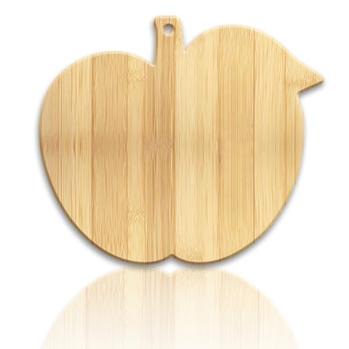 WEBEEDY Apple-Shaped Bamboo Wood Cutting Board Funny Charcuterie Boards for Kitchen Small Decorative Wooden Chopping Board with Hanging Hole for Serving Cheese,Fruit,Meat,Vegetable (13.8x12 inch)