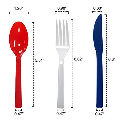 Party Essentials Patriotic Assortment Hard Plastic Combo Pack, Disposable Cutlery Sets, 51 Pieces/ 17 Place, Red/White/Blue - size: 51 Pieces/ 17 Place Settings