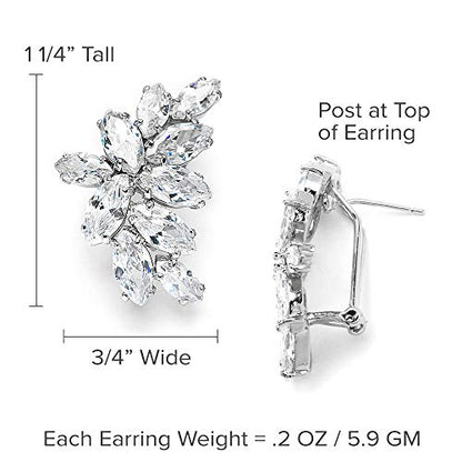Mariell Clip-On Cubic Zirconia Crystal Bridal Earrings, Marquise Shape CZ Curved Clusters, Women Earrings for Wedding, Bridesmaids, Homecoming, Mother of the Bride - color: Silver