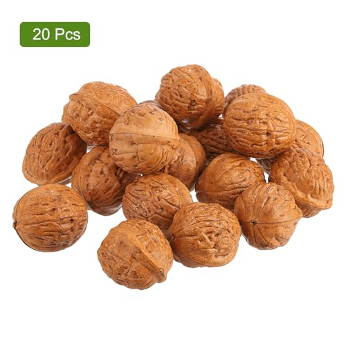 uxcell 20pcs Fake Walnut, Artificial Lifelike Walnut Decoration Fake Fruit Model for Photography Prop Kitchen Decoration, Brown