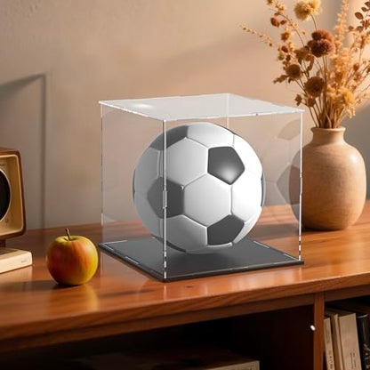10 Inch Clear Acrylic Display Case, Cube Acrylic Box for Collectibles Showcase, Plexiglass Case with Matt Black Stand for Toys, Arts and Figures