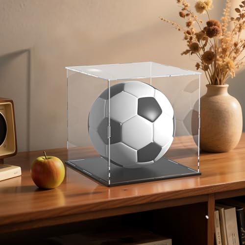10 Inch Clear Acrylic Display Case, Cube Acrylic Box for Collectibles Showcase, Plexiglass Case with Matt Black Stand for Toys, Arts and Figures