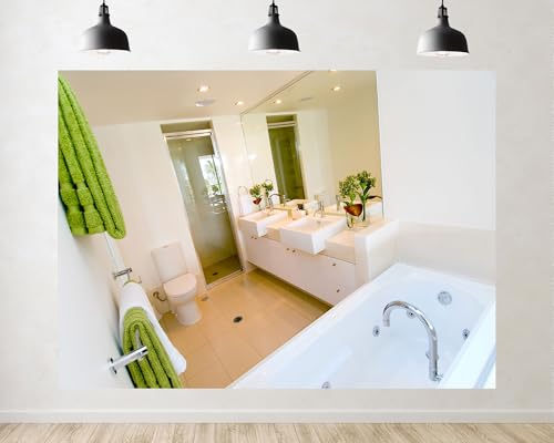 Trykid 12x10ft Bright Modern Bathroom with Double Vanity Backdrop Interior Photography Clean Fresh Spa Room Background Tapestry Bathroom Themed Party Decoration Photo Studio Prop Fabric - size: 12x10ft
