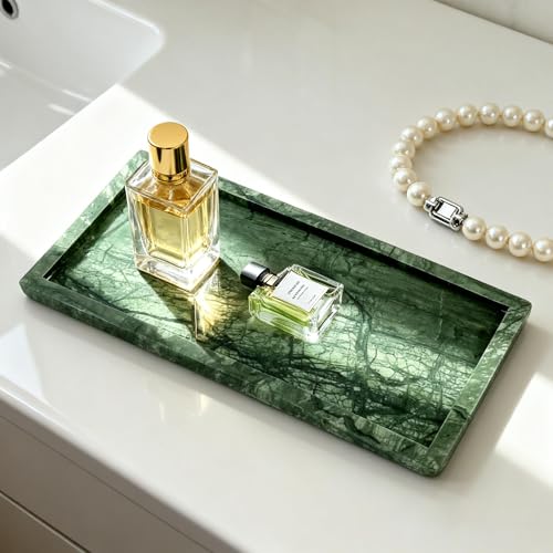 Natural Marble Vanity Bathroom Tray, 12 x 6 Inch Elegant Home Decor Tray for Kitchen,Bathroom,Dresser, Coffee Table,Sink Storage Holder Organizer, Green (NS029) - color: Green Marble, size: 12" x 6.1" x 0.8"