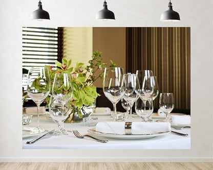 Trykid 15x8ft Fine Dining Table Setting Backdrop Elegant Glassware Floral Centerpiece Photography Background Catering Event Shoot Tapestry Party Decoration Photo Studio Prop Fabric - size: 15x8ft