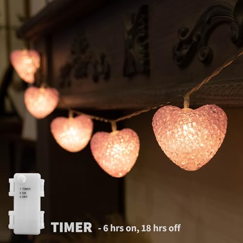 YOLIGHT Pink Heart String Lights, 6.5ft 10 LED Valentines Lights Battery Operated with Timer, Heart Decoration for Home Window Girls Room Wedding Party Mother's Day(Warm White) - style: Pink Hearts