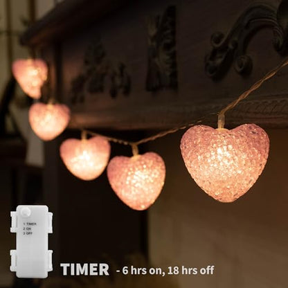YOLIGHT Pink Heart String Lights, 6.5ft 10 LED Valentines Lights Battery Operated with Timer, Heart Decoration for Home Window Girls Room Wedding Party Mother's Day(Warm White) - style: Pink Hearts