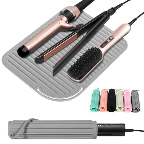 Heat Resistant Mat Large Silicone Hot Hair Tools Holder for Curling Irons Flat Iron Hair Straightener Mat Portable Vanity Pad Accessories/Organizer - color: Grey, size: 1 PACK