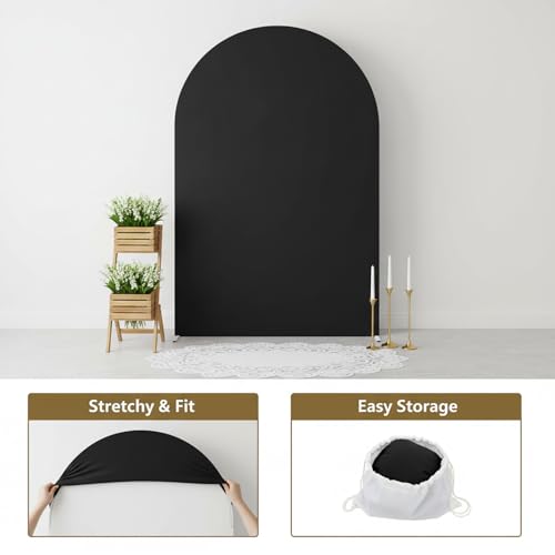 Double Sided 7.2FT Black Arch Backdrop Cover Spandex Fitted Stretchy Arch Covers for Wedding Birthday Party Bridal Baby Shower Ceremony - color: Black, size: 7.2FT