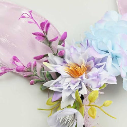 Women Easter Bunny Ears Headband Flowers Crown Rabbit Ears Party Headwear - color: purple