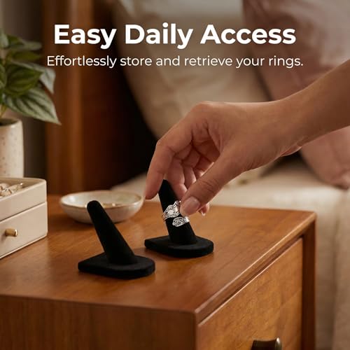 2 Pcs Velvet Ring Holder Stand Jewelry Display Black Holders for Engagement Rings Wedding Showcase Selling Vendors Elegant Ring Organizer Jewelry Stand for Home or Shop Use