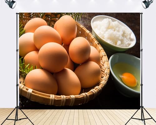 Trykid 10x7ft Brown Eggs and Rice Backdrop Fresh Ingredients Photography Baking Prep Scene Background Tapestry Kitchen Food Party Decoration Photo Studio Prop Fabric Backdrop - size: 10x7ft
