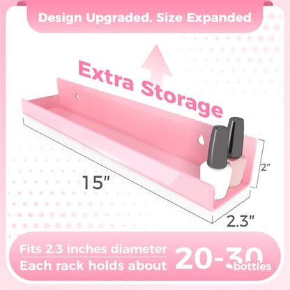4 Pack 15 Inch Pink Acrylic Shelves, Kids Floating Bookshelf for Kids Room, Modern Nail Polish Rack Sunglasses Essential Oil Picture Ledge Display Toy Storage Wall Shelf - color: 15in-pink