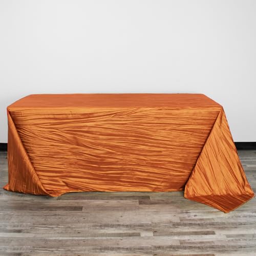 YOUR CHAIR COVERS - 90 x 132 inch Rectangular Crinkle Taffeta Tablecloth - Burnt Orange, Rectangle Table Linens for 6 ft Rectangular Tables, Wedding Crushed Table Cloth - color: Burnt Orange, size: 132" x 90" (Rectangular)