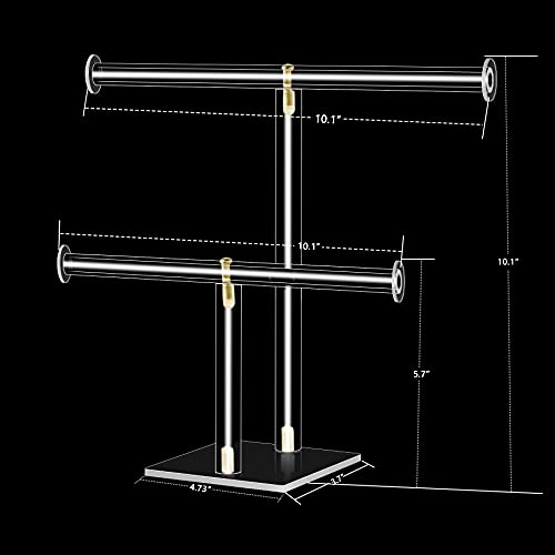 Acrylic Jewelry Display,Clear Acrylic Round Bracelet Display Holder Organizer Jewelry Holde Organizer Tree Stand, 2 Tier Jewelry Display Necklace Holder Stand (2-Bar)