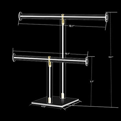 Acrylic Jewelry Display,Clear Acrylic Round Bracelet Display Holder Organizer Jewelry Holde Organizer Tree Stand, 2 Tier Jewelry Display Necklace Holder Stand (2-Bar)
