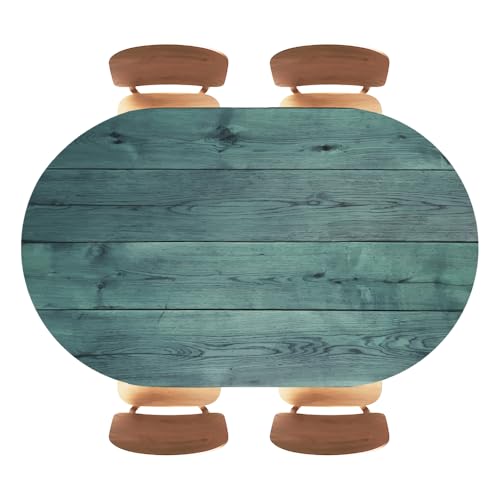 Oval Fitted Tablecloth Polyester, Turquoise Vintage Wood Texture Planks, Elastic Edge Cover for Kitchen Island, Patio, Card Tables and Party Use, Fits 48"x68" Oval Tables - color: Wood Texture -10, size: 48" x 68" (Oval)