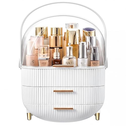 NestOrganix Makeup Organizer Skincare Organizers - Cosmetic Display Cases with Transparent Cover, SkinCare Organizers for Bathroom Countertop, Bedroom Vanity Desk, Lipstick Organizer, White - color: White & Gold