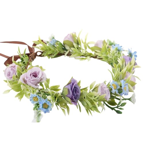 Rose Flower Crown for Women - Purple Fairy Flower Headband Sweet Hair Wreath Accessories for Women Girls Wedding Festival Party Favors Photo Prop - color: Purple