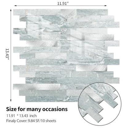 Yipscazo 10 Sheets Peel and Stick Stone Metal Tile Backsplash, Stick on Tiles for Backsplash Kitchen, Bathroom, Laundry Room, Camper, Fireplace (12'' X 12'', Polished Cyan) - color: Polished Cyan
