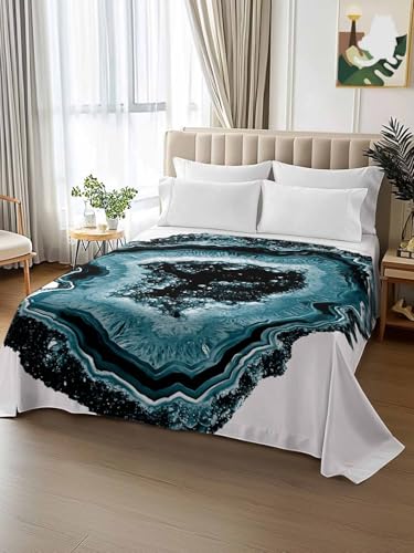 Abstract Marble Twin XL Sheets - Hotel Quality Twin XL Flat Sheet Only 1 Pack, Vintage Teal Aesthetic Agate Texture Soft Bed Sheet Brushed Microfiber Bedding Top Sheets for Home Dorm - size: Twin XL