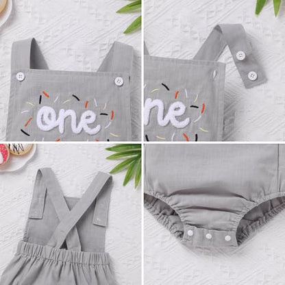 IMEKIS Baby Girls Boys Boho 1st Birthday Outfit Backless Overalls Romper for Cake Smash Photo Shoot - color: Light Grey One, size: 12-18 Months