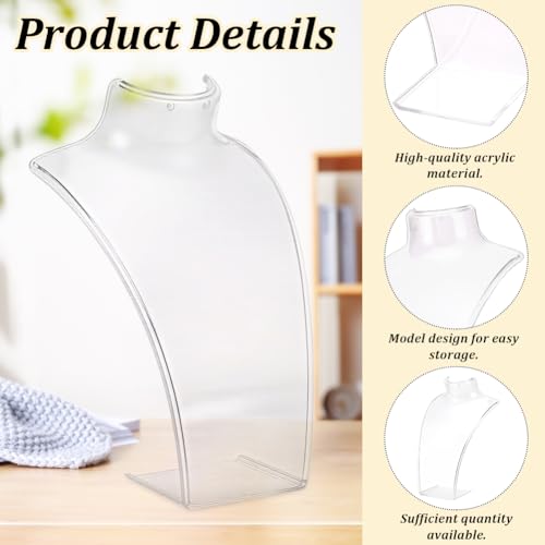 ORIGACH 10 PCS Acrylic Necklace and Earring Display Bust Stand, Clear 3D Necklace Display Stand, Transparent Jewelry Mannequin for Selling Trade Shows Photography Props Retail, 8Inch Height