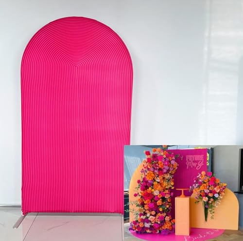 Fuchsia Rosy Ripples Pattern Arch Backdrop Cover for Birthday Party Wedding Baby Shower Decorations Chiara Backdrops Arched Wall Frame Stands Covers Props GP-458 2.5ft * 6ft - color: GP-458-Arch Cover, size: W2.5ft by H6ft (75cm by 180cm)
