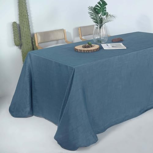 Efavormart 90x132 Blue Premium Faux Linen Rectangular Tablecloth | Wrinkle Free Tablecloth - color: Blue, size: 132" x 90" (Rectangular)