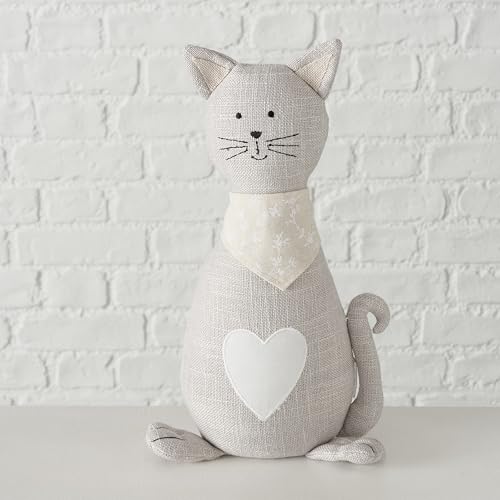 Cat Door Stops, Set of 2, Grey and White Woven Fabric, Black Embroidery Cotton, Linen, Polyester, & Filling, Weighted Prop, 12.5 Inches, 2.75 lbs. (Not a Toy) - color: Cats, Grey and White