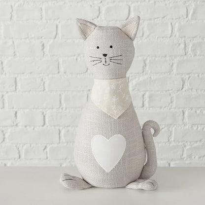 Cat Door Stops, Set of 2, Grey and White Woven Fabric, Black Embroidery Cotton, Linen, Polyester, & Filling, Weighted Prop, 12.5 Inches, 2.75 lbs. (Not a Toy) - color: Cats, Grey and White