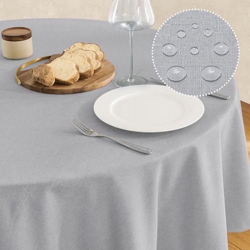 Veblandy Tablecloth Linen Textured Waterproof & Stain Resistant Table Cloth Wrinkle Free Decorative Fabric Farmhouse Table Cover for Dining/Party/Buffet/Wedding, 60 x 60 Inch, Light Grey - color: Light Grey, size: 60" (Round)
