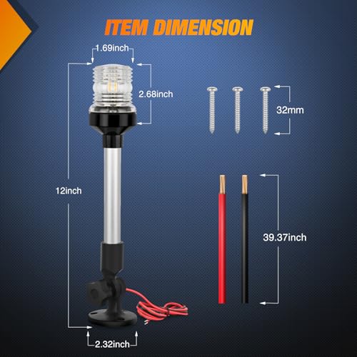 Nilight Marine Boat Stern Light 12Inch White Fold Down Anchor Lights 12V 24V Waterproof 360° Lighting Navigation Lamp for Fishing Sailboat Yacht Pontoon Speedboat Dinghy - color: 12Inch Boat Stern Light