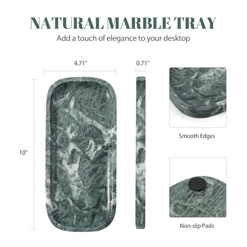 Koville Marble Tray, 10"x5" Marble Vanity Tray for Bathroom Countertop Kitchen Sink, Rectangular Stone Tray for Perfume Fragrance, Decorative Catchall Tray Jewelry Cosmetics Organizer(Green) - color: 10"x4.72"-verde Alpi