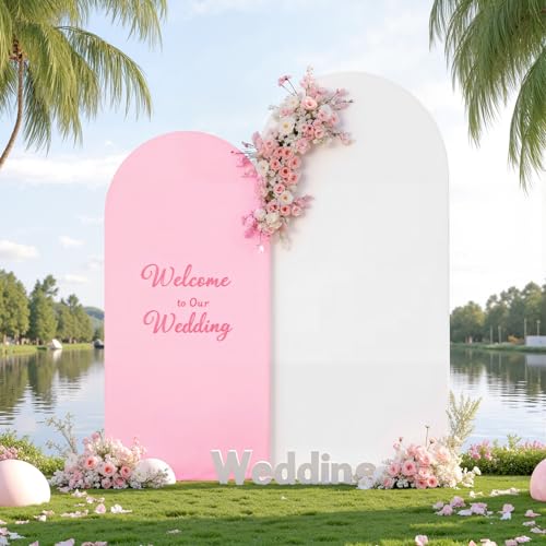 Pink Arch Backdrop Cover 6FT 7.2FT,Wedding Arch Covers Stretchy Backdrop for Birthday Party Ceremony Bridal Baby Shower Banquet Decoration - color: Pink White