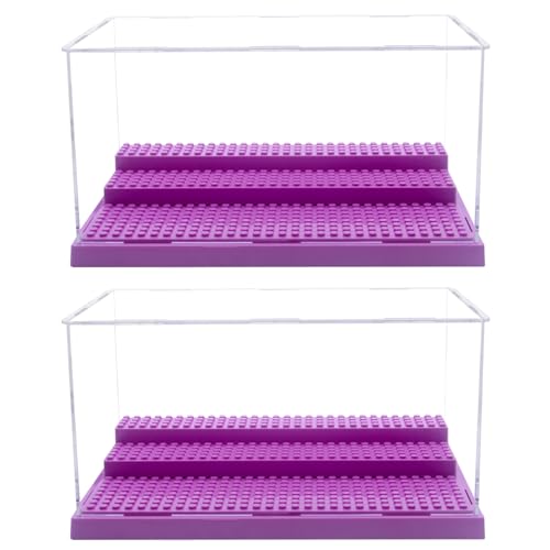WMM Minifigure Display Case for Action Figures Blocks, Dustproof Acrylic Display Box Storage with 3 Movable Steps for Collection Models Minifigures, Bricks Blocks Toys - color: Purple, size: Large 2 Pack