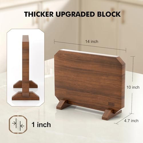 HOSHANHO Magnetic Knife Block, Thickened Acacia Wood Kitchen Knife Holder Stand with Strong Magnets, Multifunctional Double Side Knife Storage Organizer for Kitchen Counter - size: 14*10*4.7 inch