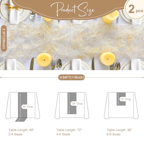 AerWo 2 Pcs Gold Table Runner Boho 10FT, Gold Foil Glitter Sheer Sequin Table Runners 120 Inches Long, Wedding Centerpiece Table Decorations for Party Supplies Bridal Baby Shower Birthday Decorations - size: 2 Pieces, style: Gold
