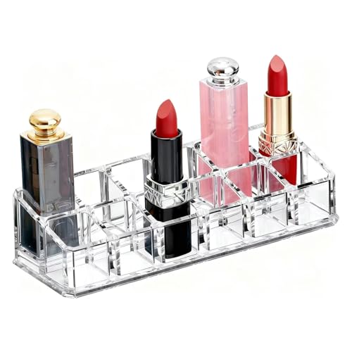Clear Acrylic Lipstick Lip Gloss Organizer 12 Slots Comestic Display Holder for Nail Polish Essential Oil - size: 12 Spaces